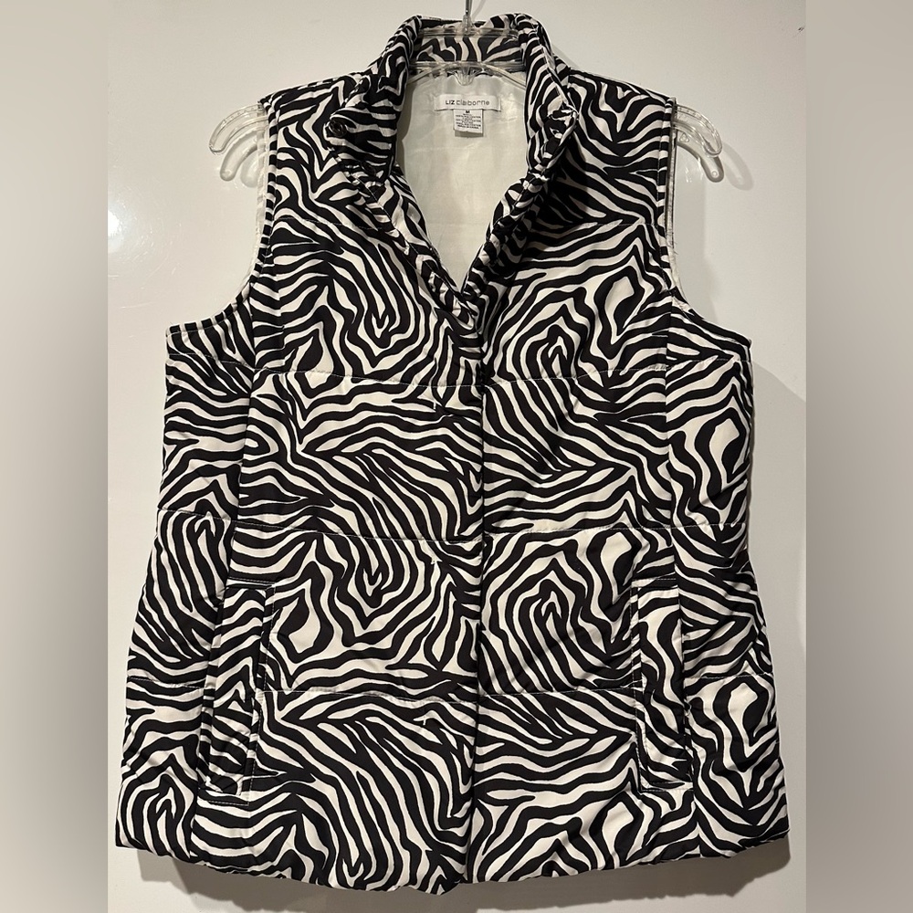 Women's Liz Claiborne Zebra Stripe Puffer Vest Size medium